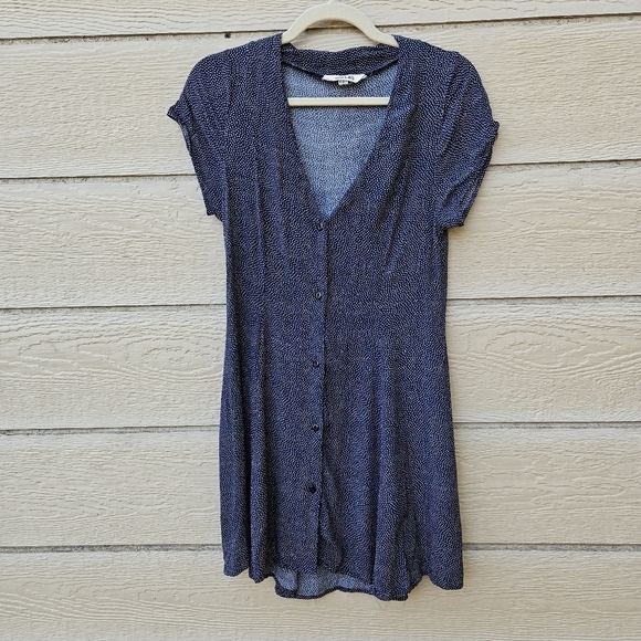 Rolla's navy v neck button front skater dress with white polka dots small - Picture 1 of 5